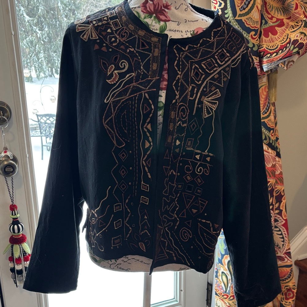 Chico’s faux suede jacket with embroidery - size 2